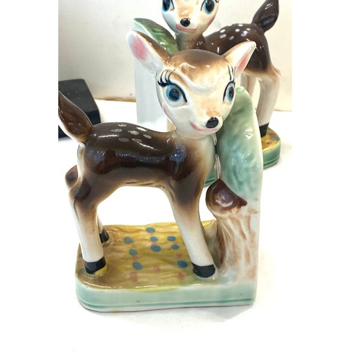 58 - Vintage Bambi Deer Bookends Retro 1950’s, Wooden Scottie dog bookends, Set Antique children / cherub... 