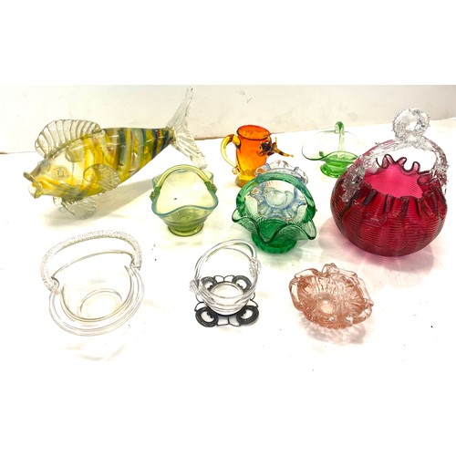 68 - Selection antique and later glassware to include antique cranberry glass, coloured glass pieces etc