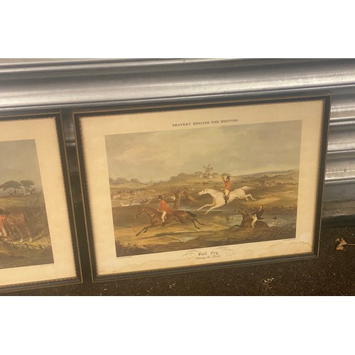 56 - 3 framed hunting scene prints each measures approx 16 inches by 12 inches