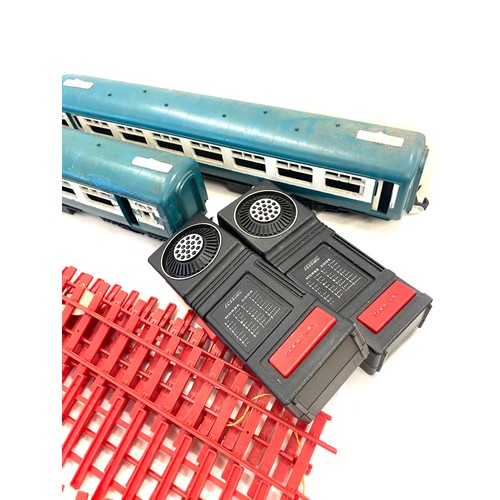 260 - Vintage battery operated train with trach, Hira walkie talkies