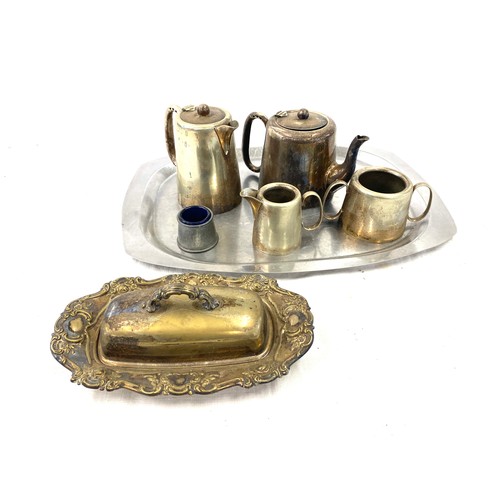 28 - Silver plated tea service and a stainless tray etc