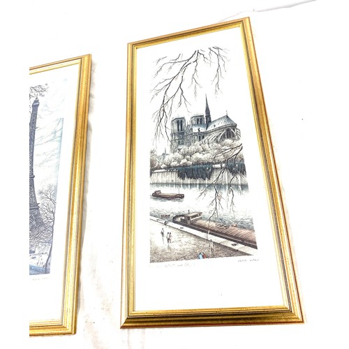 38 - Two Paris Prints in Wooden Frames By Ortiz Alfau Classic French, Eiffel Tower and Notre Dame, approx... 