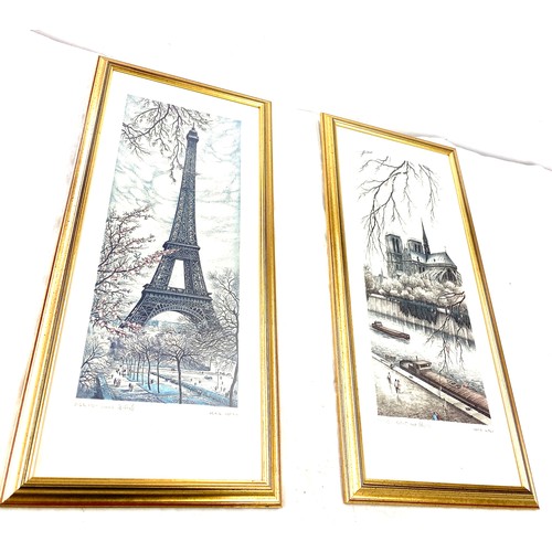 38 - Two Paris Prints in Wooden Frames By Ortiz Alfau Classic French, Eiffel Tower and Notre Dame, approx... 