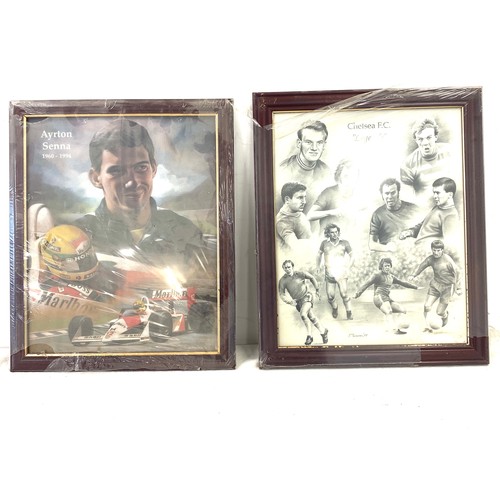 3 - 2 Framed sports prints includes Ayrton Senna and Chelsea F.C legends each measures approx 23 tall 19... 