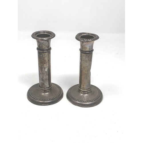 31 - Pair of antique silver candlesticks birmingham silver hallmarks height approx 13cm