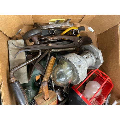 268 - Selection of assorted tools includes spanners, pliars, lights etc