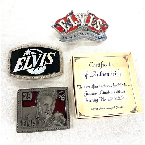 404 - Selection of 3 Elvis buckles includes Vintage American Legends-Elvis 29 USA - Limited Edition Belt B... 