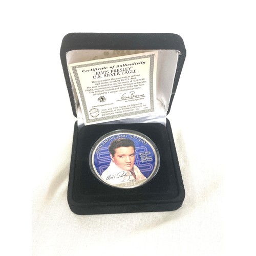 399 - Morgan Mint 2002 silver proof Elvis Presley one oz American dollar, with COA