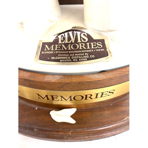 327 - Elvis Presley Memories straight bourbon whiskey Americana porcelain statue bottle with wooden stand ... 