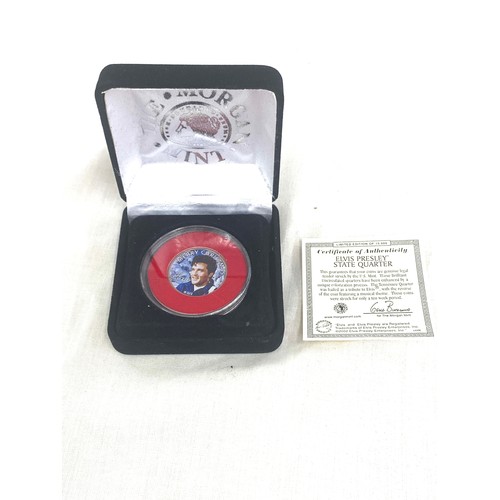 393 - Morgan Mint 2002 Elvis Presley US silver state quarter, with COA