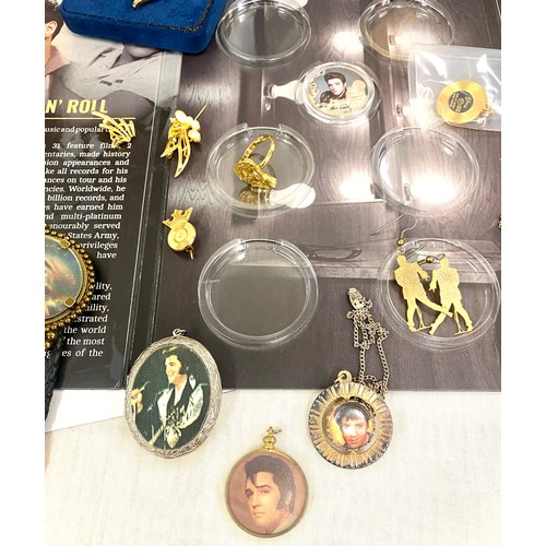 414 - Selection of Elvis Presley memorabilia to include jewellery, coins, watch etc