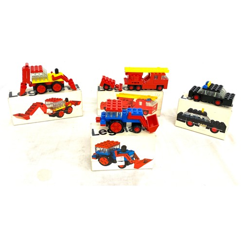 157 - Vintage Legoland fire engine 0495, vintage vehicles 642, 605, 604, in original boxes, no instruction... 