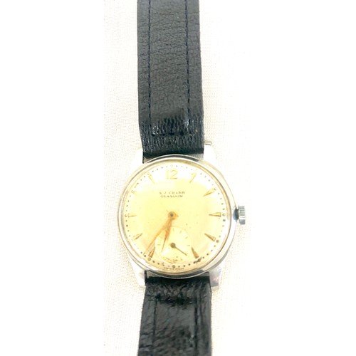 501 - Vintage S J Crabb gents leather strap wristwatch, watch is ticking, however no warranty given, toget... 