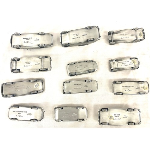 489 - Selection of Danbury Mint pewter Jaguar cars to include:  1951 C Type, 1939 SS100 3.5 litre, 1988 XJ... 