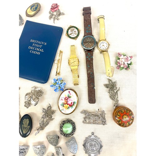 505 - Selection of ladies costume jewellery, coins, watches etc