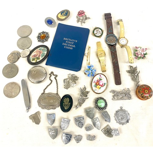 505 - Selection of ladies costume jewellery, coins, watches etc