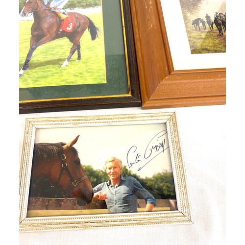 129 - Selection of 9 framed horse racing pictures, signed framed photo by Willy Carson
