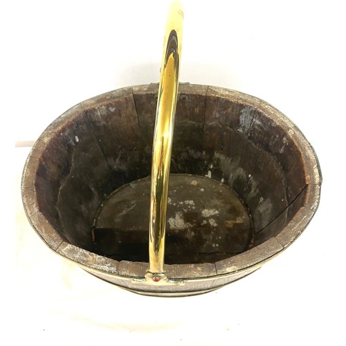 104 - Brass and wooden handled coal bucket, approximate measurements without handle Height 10 inches, Widt... 