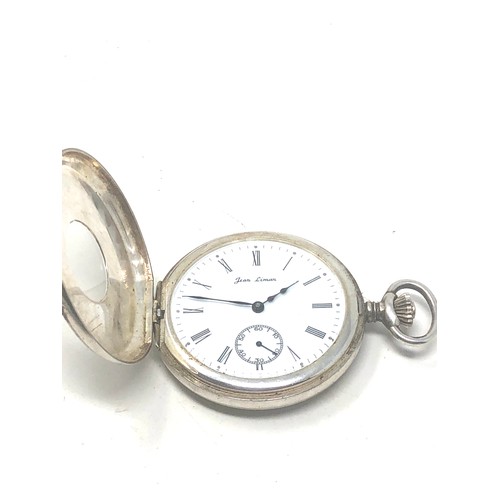 448 - 925 silver half hunter pocket watch signed jean leman in working order