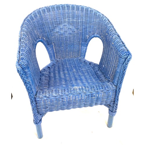 352 - Children's Lloyd Loom style blue wicker chair measures approx 20 inches high and 17.5 inches depth