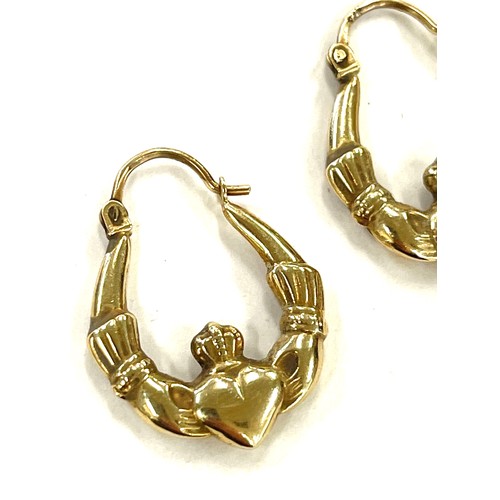 410 - Pair of vintage 9ct Gold Claddagh hoop earrings, total weight approx 1.5g