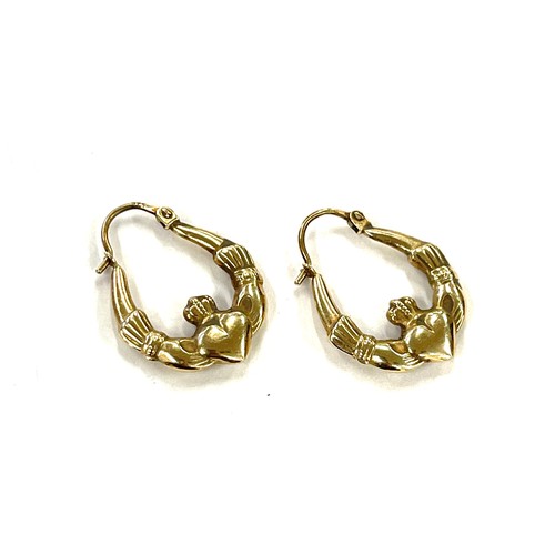 410 - Pair of vintage 9ct Gold Claddagh hoop earrings, total weight approx 1.5g