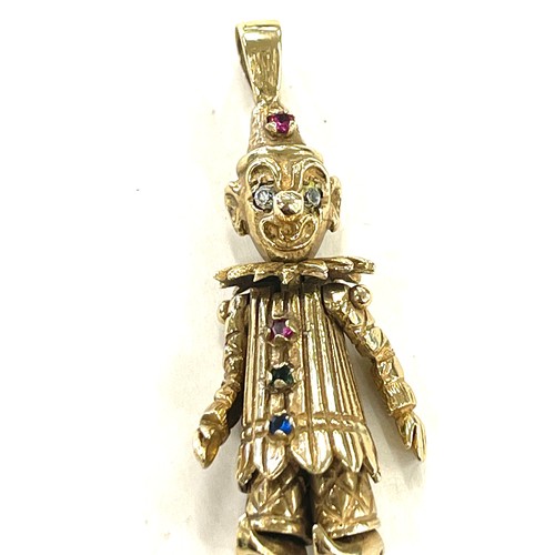 440 - 9ct Gold multi stone set moving clown pendant, hallmarked, total weight approx 8.1g