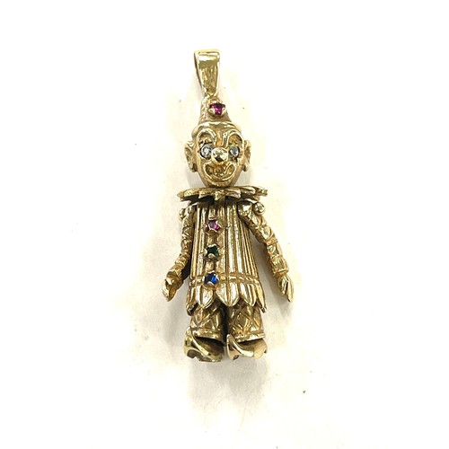 440 - 9ct Gold multi stone set moving clown pendant, hallmarked, total weight approx 8.1g