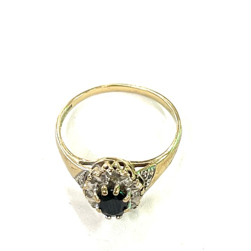 438 - 9ct Gold diamond and stone set ladies dress ring, missing small diamond, total weight approx 2.3g, r... 