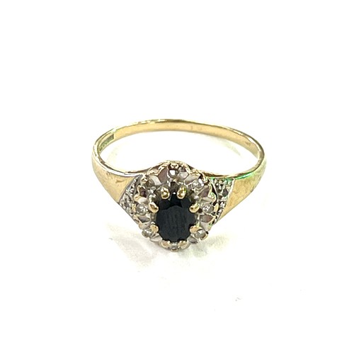 438 - 9ct Gold diamond and stone set ladies dress ring, missing small diamond, total weight approx 2.3g, r... 