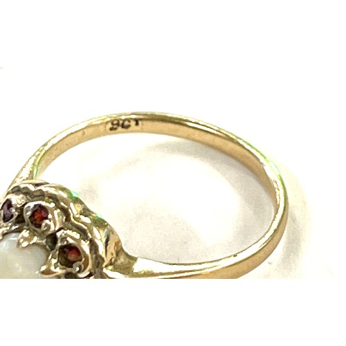 442 - 9ct Gold hallmarked ladies opal and stone set dress ring, total weight approx 2.3g ring size approx ... 