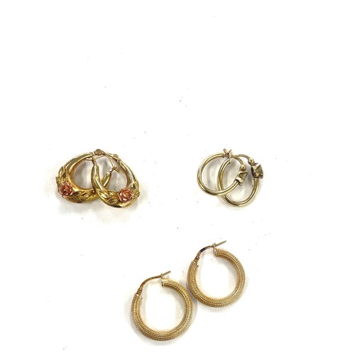 436 - 3 Pairs of ladies 9ct gold hoop earrings total weight 5 grams