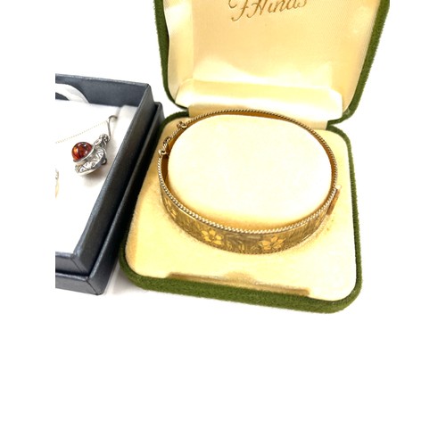 444 - Gold plated bangle with earring and necklace set