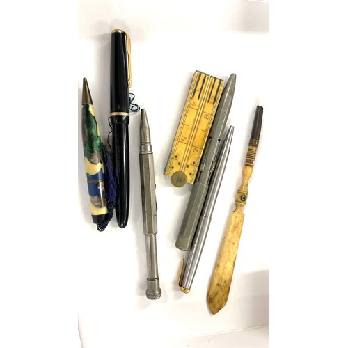 434 - Selection of assorted pens, Ruler etc includes 14ct gold nib pen etc