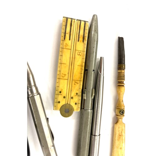 434 - Selection of assorted pens, Ruler etc includes 14ct gold nib pen etc