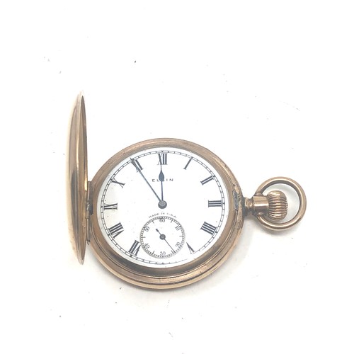 454 - Gold plated full hunter elgin pocket watch the watch is ticking