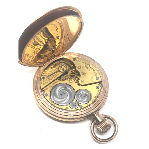 454 - Gold plated full hunter elgin pocket watch the watch is ticking