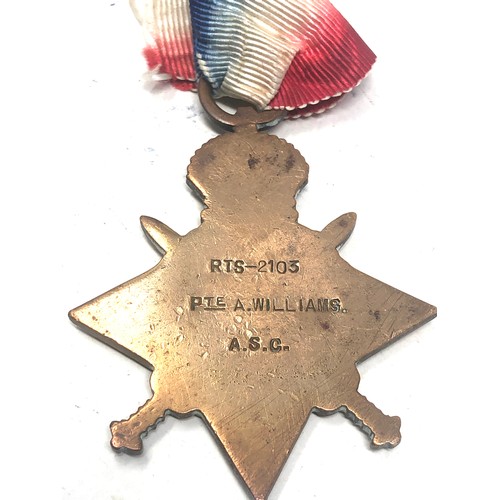 435 - 2 ww1 star medals to 36077 gnr h.searle r.f.a and rts-2103 pte a williams a.s.c