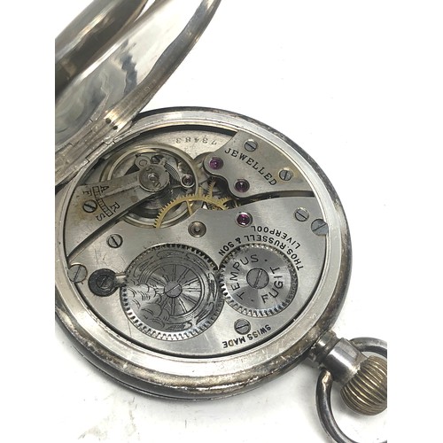 445 - silver full hunter pocket watch thomas russell & son the watch is ticking