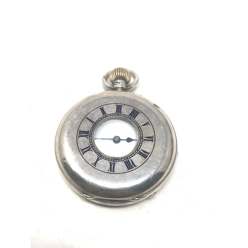 444 - silver half hunter ladies fob watch the watch is ticking