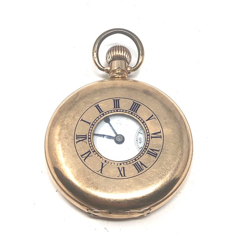 453 - Gold plated half hunter waltham pocket watch the watch is ticking