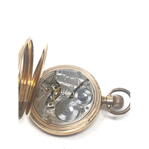 453 - Gold plated half hunter waltham pocket watch the watch is ticking