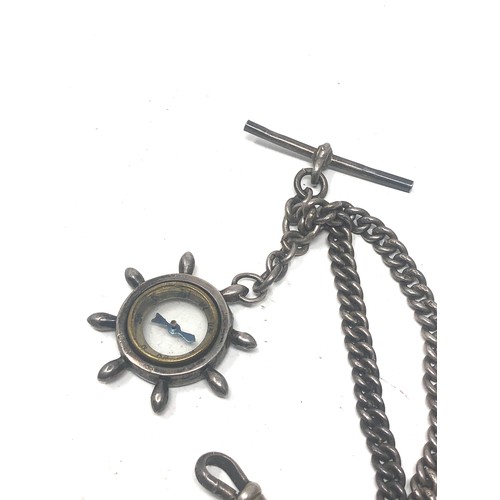 29 - Antique silver double albert watch chain & fob 27g