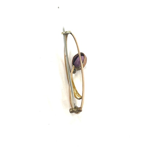 388 - 14ct Gold amethyst and seed pearl metal pin brooch total weight 2.7g