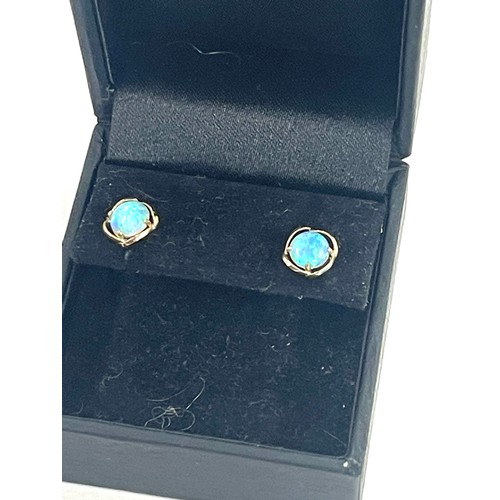 387 - Pair of ladies 9ct gold opal set earrings hallmarked 375