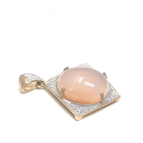 499 - 9ct Gold Agate & Diamond drop Pendant (8.2g)