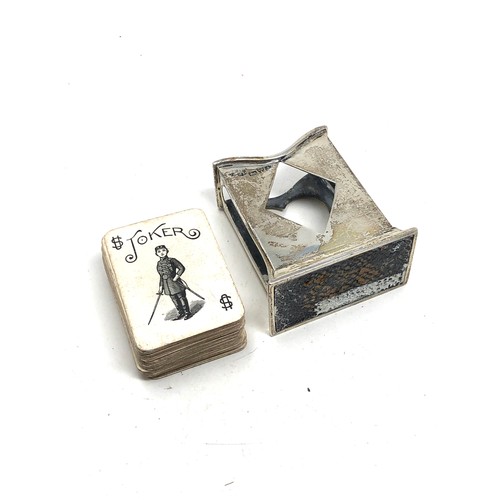 484 - Antique silver match box holder with a set of playing cards chester silver hallmarks