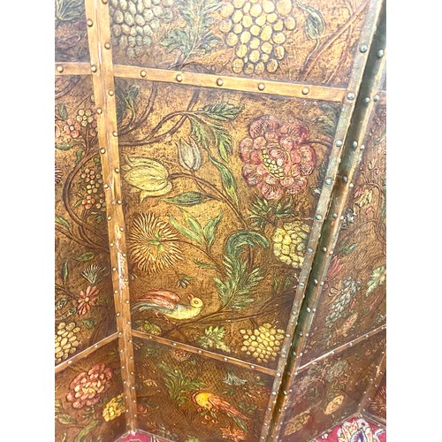 304 - Vintage art nouveau oriental decorative screen, Length 63 inches, Height 66.5 inches,some damage to ... 