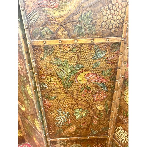 304 - Vintage art nouveau oriental decorative screen, Length 63 inches, Height 66.5 inches,some damage to ... 