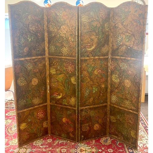 304 - Vintage art nouveau oriental decorative screen, Length 63 inches, Height 66.5 inches,some damage to ... 